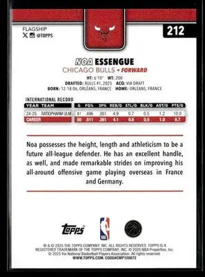 2025-26 Topps Noa Essengue #212 Base RC Chicago Bulls