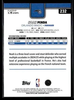 2025-26 Topps Noah Penda #232 Base RC Orlando Magic - Basketball Card Single