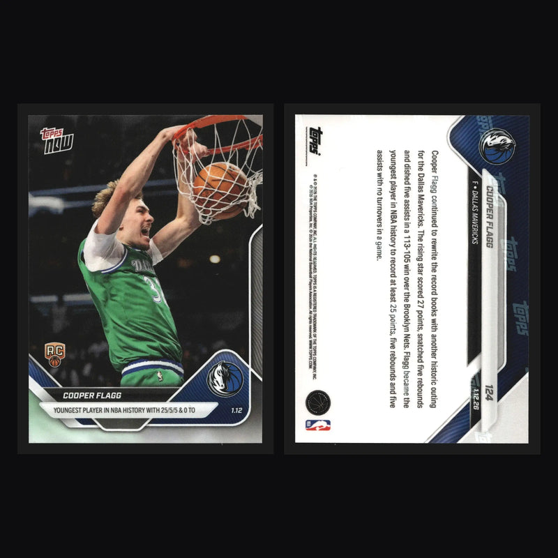 2025-26 Topps NOW #124 Cooper Flagg Mavericks RC Youngest NBA 25/5/5