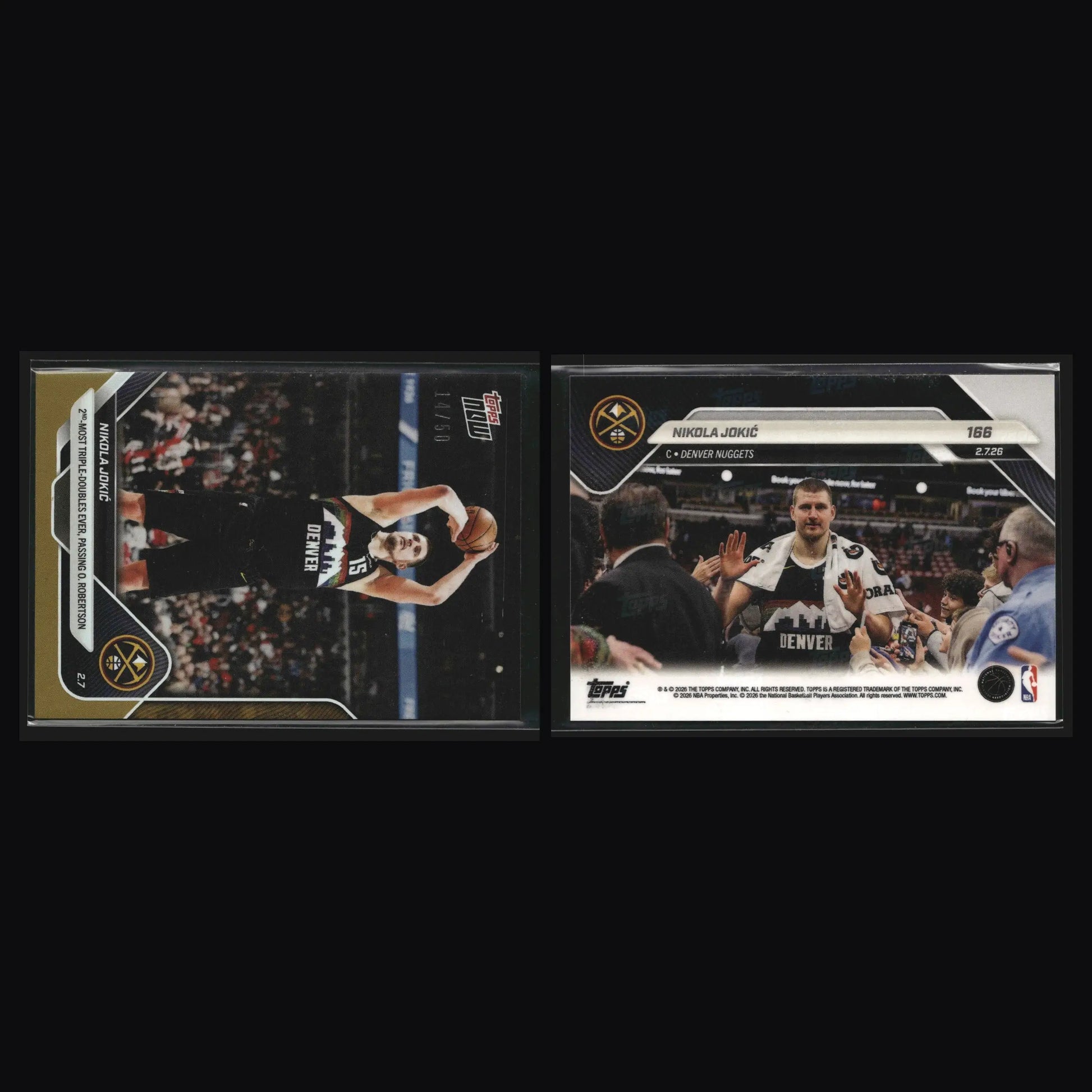 2025-26 Topps NOW #166 Nikola Jokic Nuggets Gold /50 2nd Most Triple-Doubles