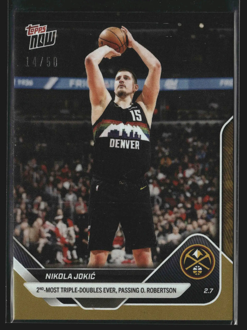 2025-26 Topps NOW #166 Nikola Jokic Nuggets Gold /50 2nd Most Triple-Doubles