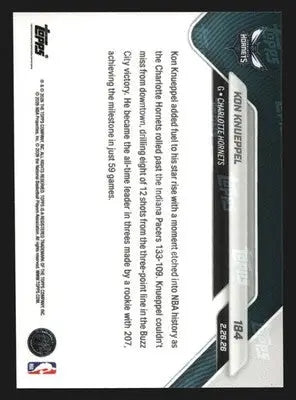 2025-26 Topps NOW #184 Kon Knueppel Hornets RC All-Time Rookie 3PM Mark - Basketball Card Single