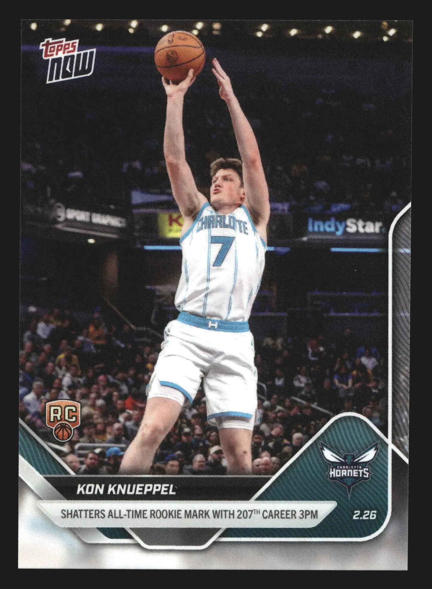 2025-26 Topps NOW #184 Kon Knueppel Hornets RC All-Time Rookie 3PM Mark