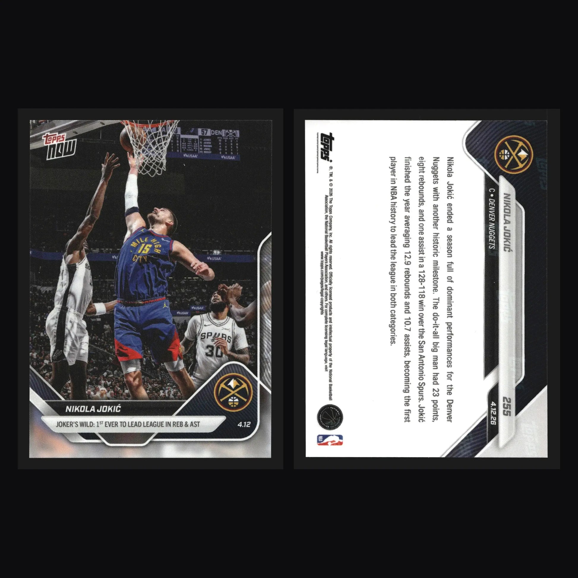 2025-26 Topps NOW #255 Nikola Jokic Nuggets 1st Ever Lead NBA Reb Ast