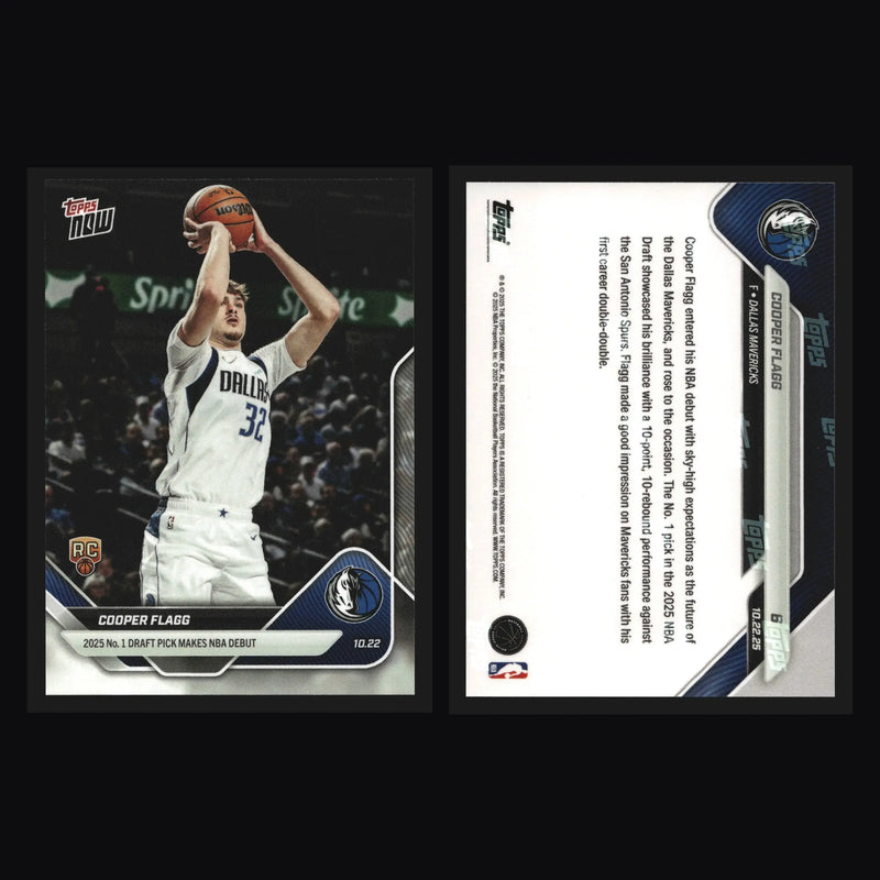 2025-26 Topps NOW #6 Cooper Flagg Mavericks RC 2025 No.1 Pick NBA Debut