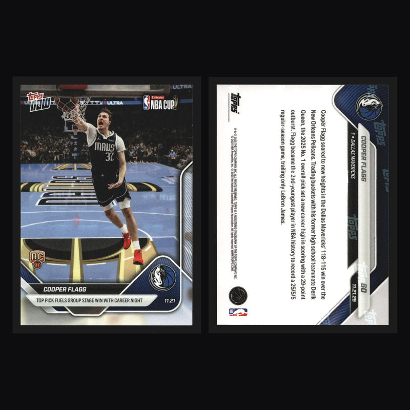 2025-26 Topps NOW #60 Cooper Flagg Mavericks RC Top Pick NBA Cup Career Night