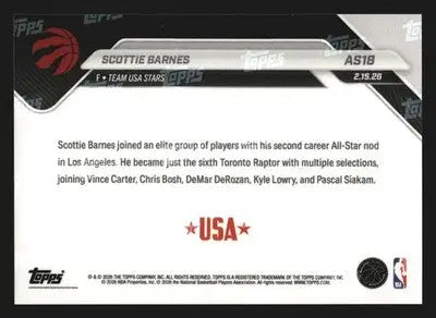 2025-26 Topps NOW #AS18 Scottie Barnes Raptors 2026 All-Star 2nd Selection - Basketball Card Single