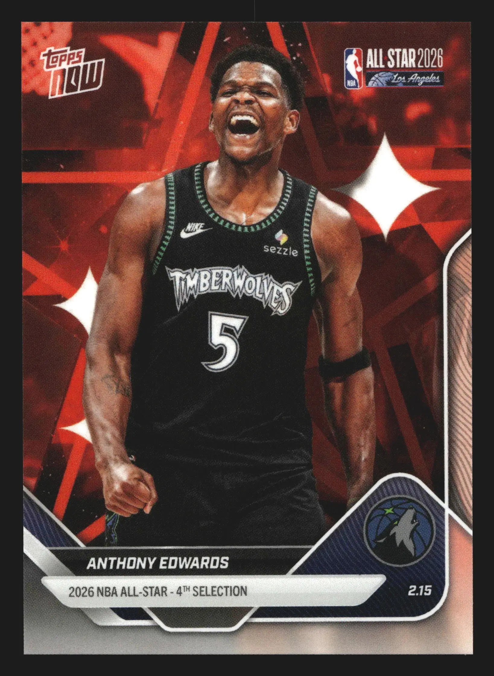2025-26 Topps NOW #AS3 Anthony Edwards Wolves 2026 NBA All-Star 4th Selection - Basketball Card Single