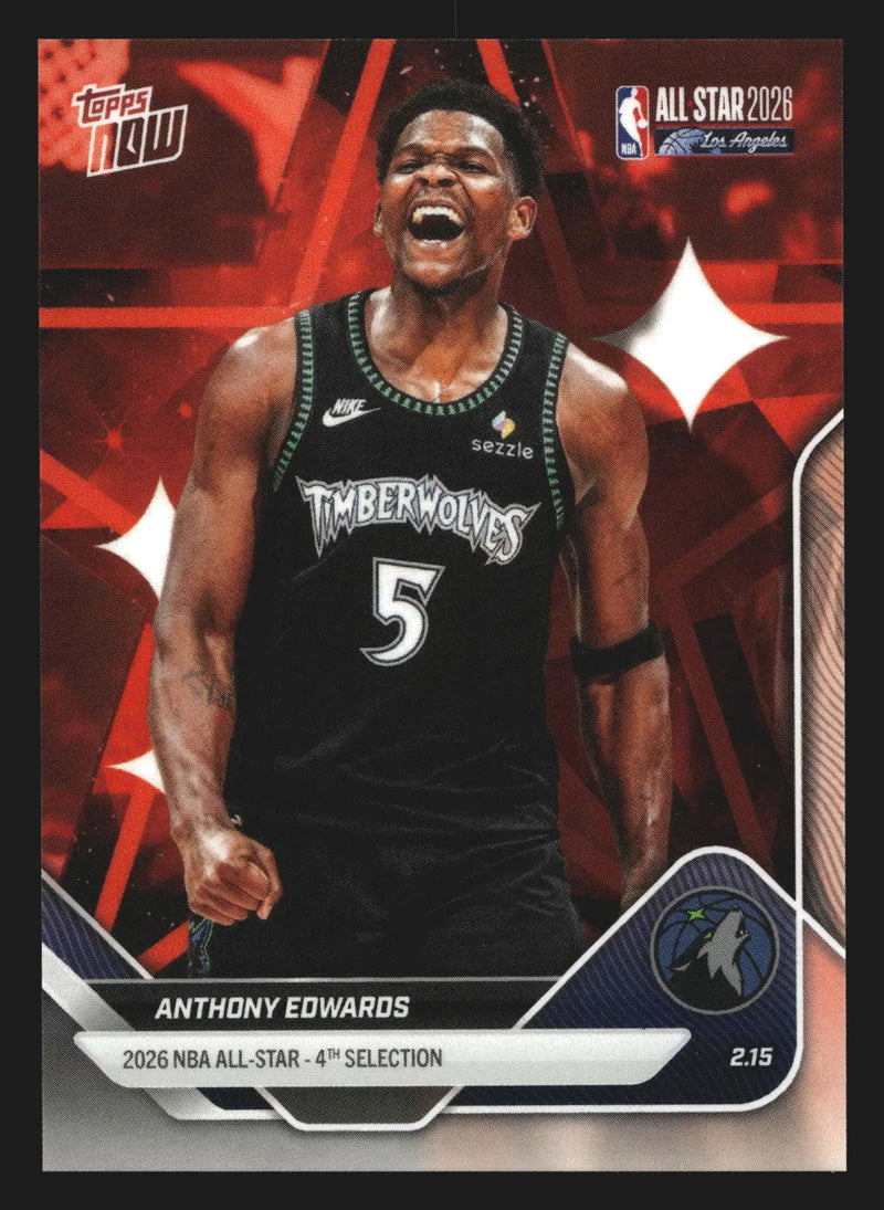 2025-26 Topps NOW #AS3 Anthony Edwards Wolves 2026 NBA All-Star 4th Selection - Basketball Card Single