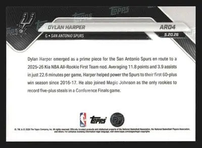 2025-26 Topps NOW Dylan Harper #AR04 RC Spurs All-Rookie First Team - Basketball Card Single