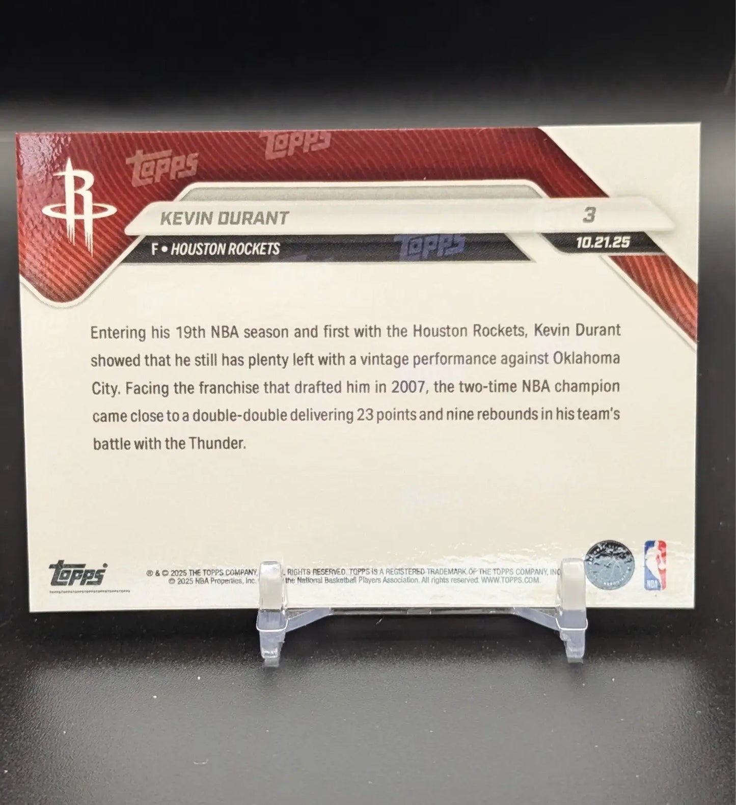 2025-26 Topps Now NBA #3 Kevin Durant Houston Rockets - Basketball Card Single