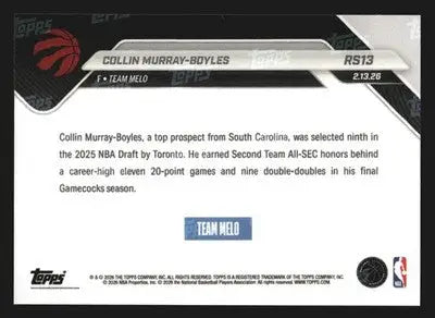 2025-26 Topps NOW #RS13 Collin Murray-Boyles RC 2026 Rising Stars Selection - Basketball Card Single