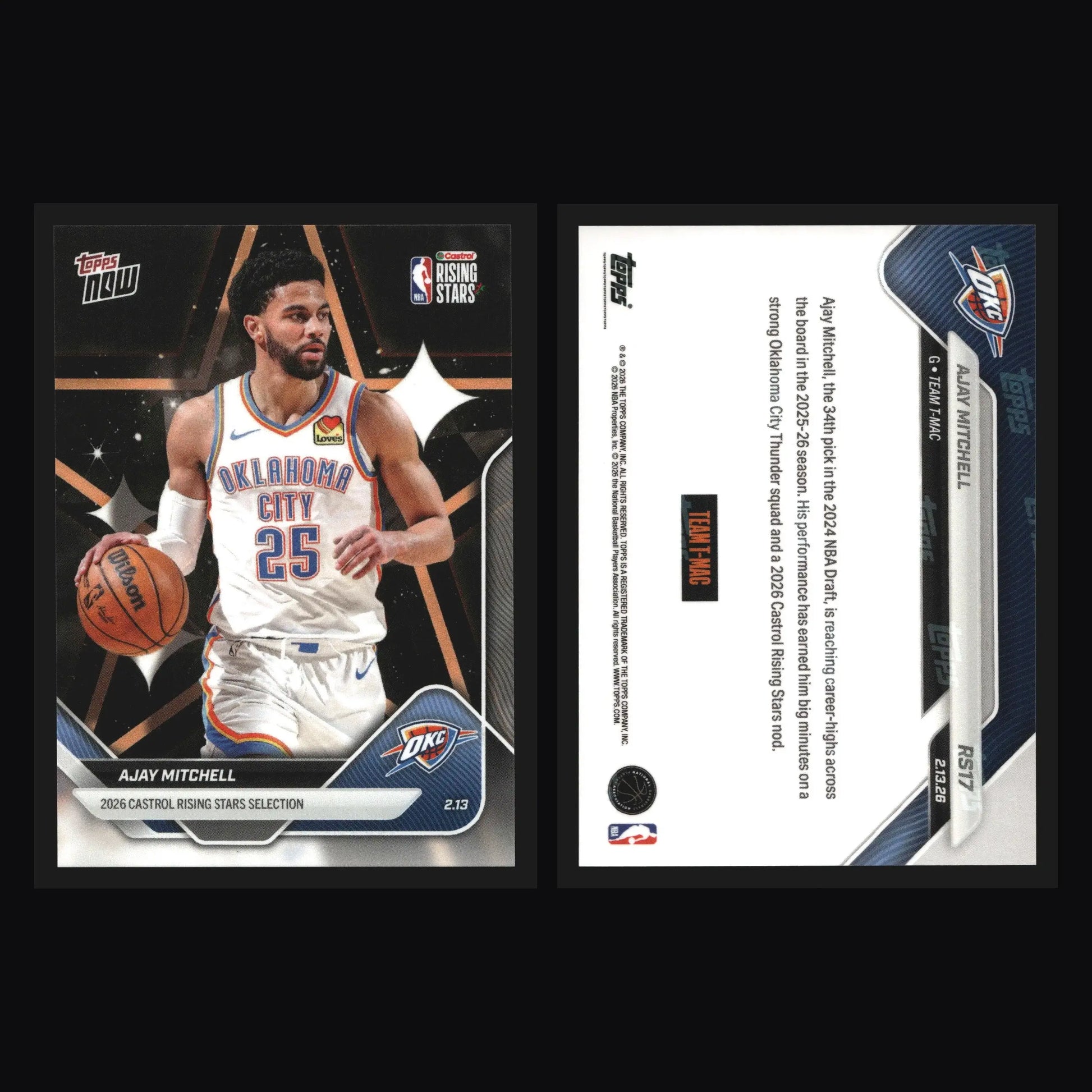 2025-26 Topps NOW #RS17 Ajay Mitchell Thunder 2026 Castrol Rising Stars - Basketball Card Single