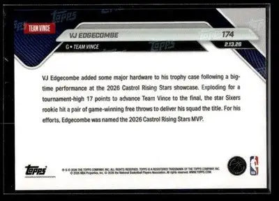 2025-26 Topps Now V.J. Edgecombe #174 Philadelphia 76ers - Basketball Card Single