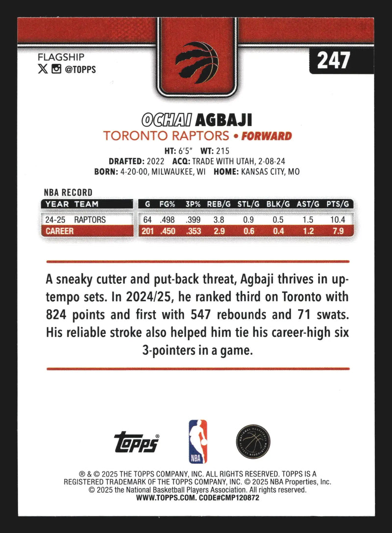 2025-26 Topps Ochai Agbaji #247 Toronto Raptors