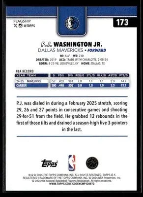 2025-26 Topps P.J. Washington Jr. #173 Dallas Mavericks