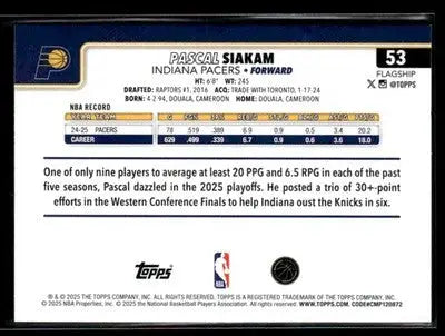 2025-26 Topps Pascal Siakam #53 Indiana Pacers
