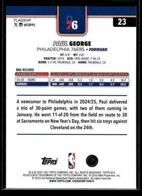 2025-26 Topps Paul George #23 Philadelphia 76ers - Basketball Card Single