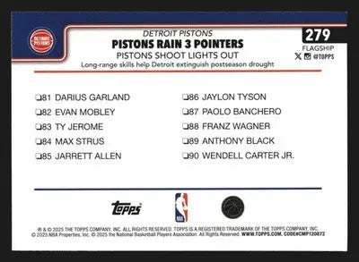 2025-26 Topps Pistons Rain 3 Pointers #279 Cade Cunningham Checklist - Basketball Card Single