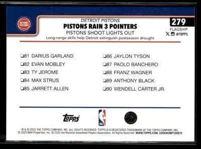 2025-26 Topps Pistons Rain 3 Pointers: Pistons Shoot Lights Out #279