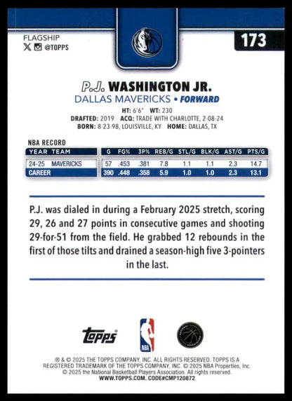 2025-26 Topps PJ Washington #173 Dallas Mavericks Basketball Card NBA Sports - Basketball Card