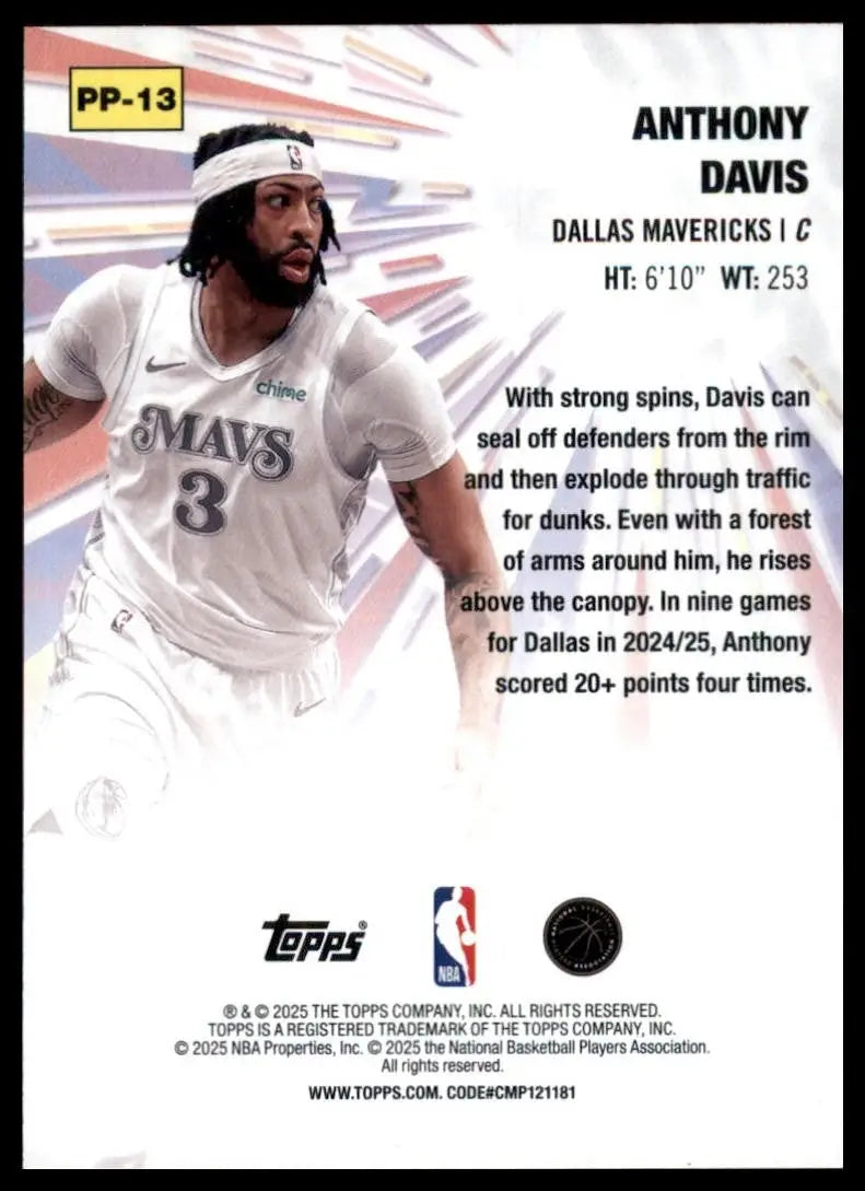 2025-26 Topps Power Players Anthony Davis #PP-13 Dallas Mavericks Basketball NBA - Basketball Card Single