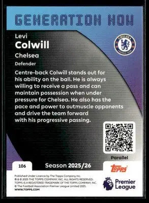 2025-26 Topps Premier League #106 Levi Colwill Gold Rainbow Foil #/50