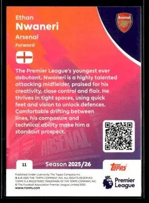 2025-26 Topps Premier League #11 Ethan Nwaneri - Soccer Card Single