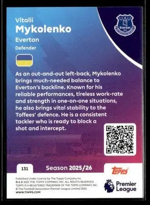2025-26 Topps Premier League #131 Vitalii Mykolenko - Soccer Card Single