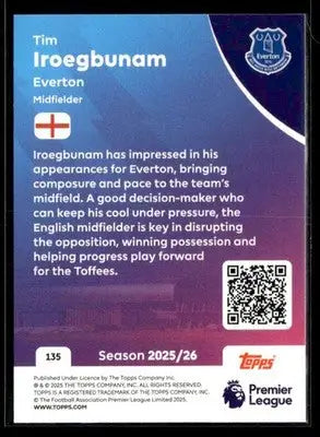 2025-26 Topps Premier League #135 Tim Iroegbunam - Soccer Card Single