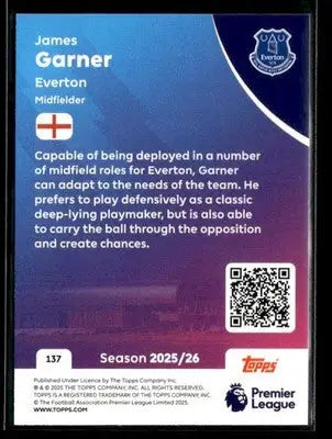 2025-26 Topps Premier League #137 James Garner - Soccer Card Single