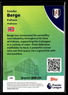 2025-26 Topps Premier League #149 Sander Berge - Soccer Card Single
