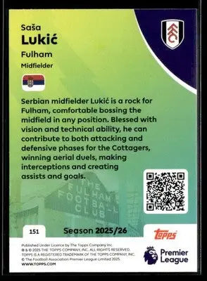 2025-26 Topps Premier League #151 Saša Lukić - Soccer Card Single