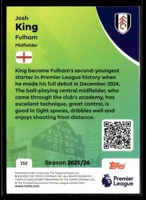 2025-26 Topps Premier League #152 Josh King - Soccer Card Single
