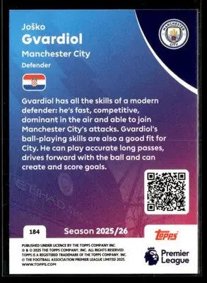 2025-26 Topps Premier League #184 Joško Gvardiol - Soccer Card Single