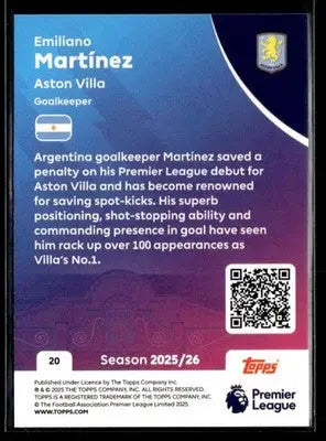 2025-26 Topps Premier League #20 Emiliano Martínez - Soccer Card Single