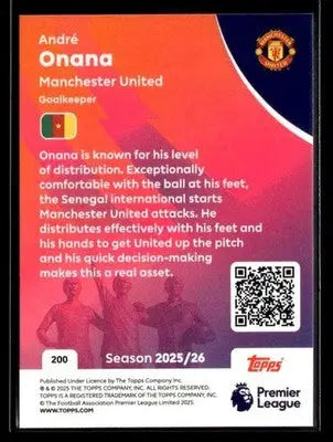 2025-26 Topps Premier League #200 André Onana - Soccer Card Single