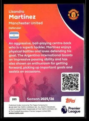 2025-26 Topps Premier League #203 Lisandro Martínez - Soccer Card Single