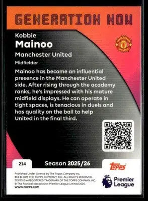 2025-26 Topps Premier League #214 Kobbie Mainoo Rainbow Foil - Soccer Card Single