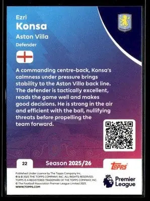 2025-26 Topps Premier League #22 Ezri Konsa - Soccer Card Single