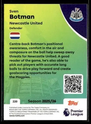 2025-26 Topps Premier League #220 Sven Botman - Soccer Card Single