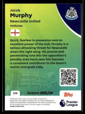 2025-26 Topps Premier League #228 Jacob Murphy - Soccer Card Single