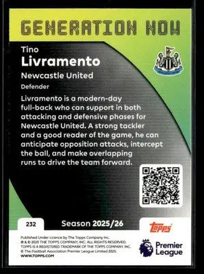 2025-26 Topps Premier League #232 Tino Livramento Rainbow Foil