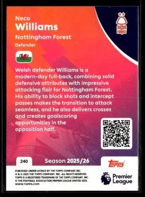 2025-26 Topps Premier League #240 Neco Williams - Soccer Card Single