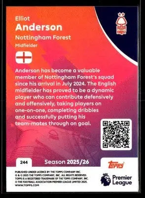 2025-26 Topps Premier League #244 Elliot Anderson - Soccer Card Single