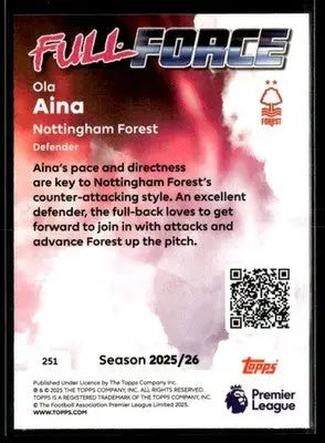 2025-26 Topps Premier League #251 Ola Aina Rainbow Foil - Soccer Card Single