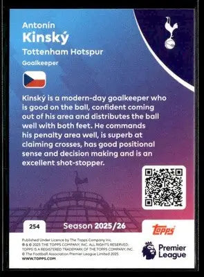 2025-26 Topps Premier League #254 Antonin Kinsky - Soccer Card Single