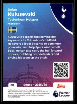 2025-26 Topps Premier League #260 Dejan Kulusevski - Soccer Card Single