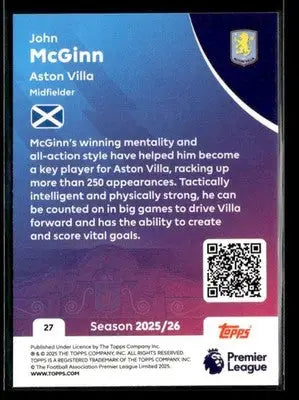 2025-26 Topps Premier League #27 John McGinn - Soccer Card Single