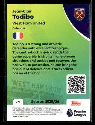 2025-26 Topps Premier League #273 Jean-Clair Todibo - Soccer Card Single